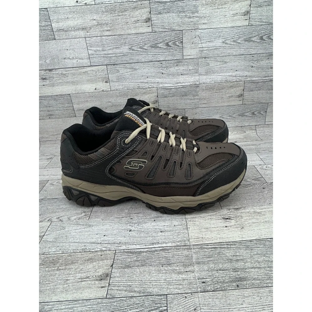Skechers Athletics Men 10.5 Brown Black Leather Hiking‎ Walking Shoes 50125EWW